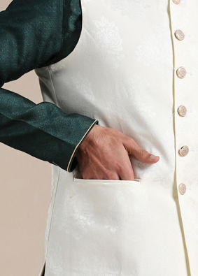 Pearled Ivory Self Patterned Half Jacket image number 1